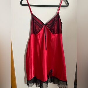 Elegant Red Chemise with Black Lace by [Brand]